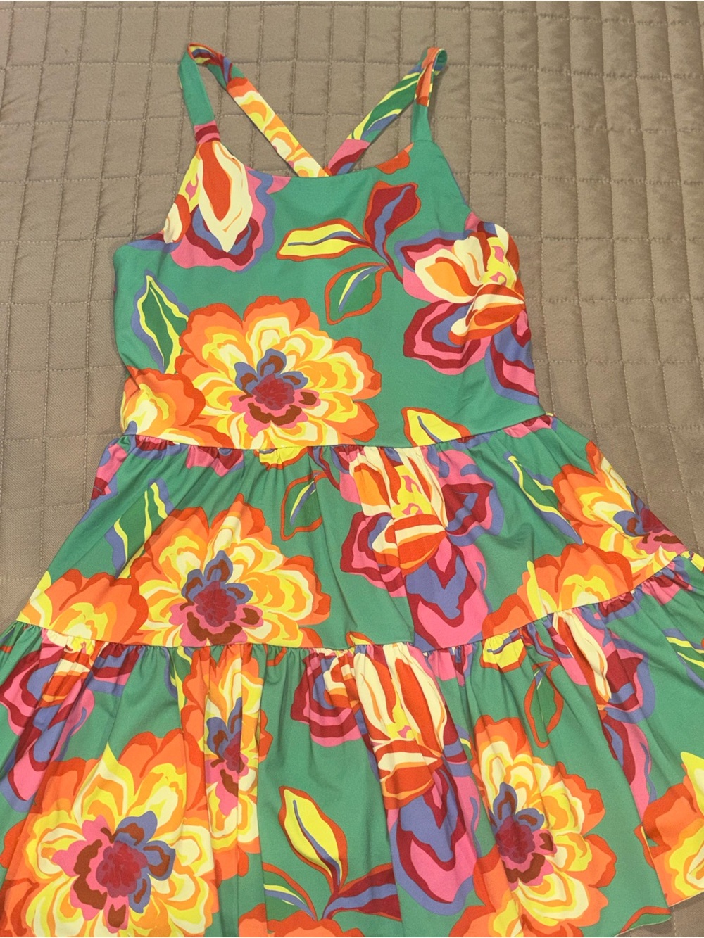 GB girls Teal Dress with Colorful Floral Accents - Picture 2 of 6